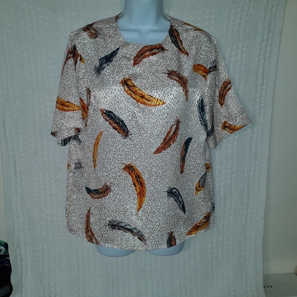 Womens Feather Graphics Blouse Top - Picture 8 of 8
